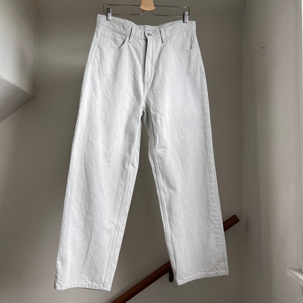Uniqlo Wide Fit Straight‎ High Rise Jeans Size 32 Off White Denim Baggy Skater